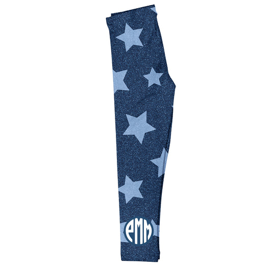 Stars Print Personalized Monogram Blue Denim Leggings