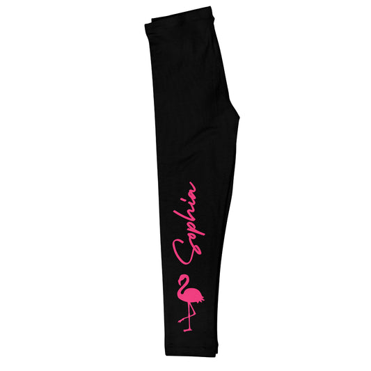Flamingo Personalized Name Black Leggings