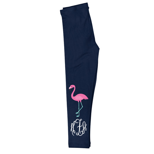 Flamingo Personalized Monogram Navy Leggings