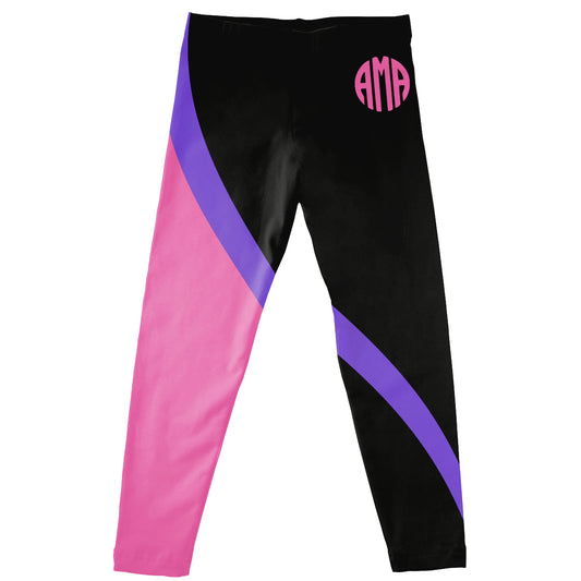 Gymnastics Stripes Personalized Monogram Black Purple and Pink Leggings