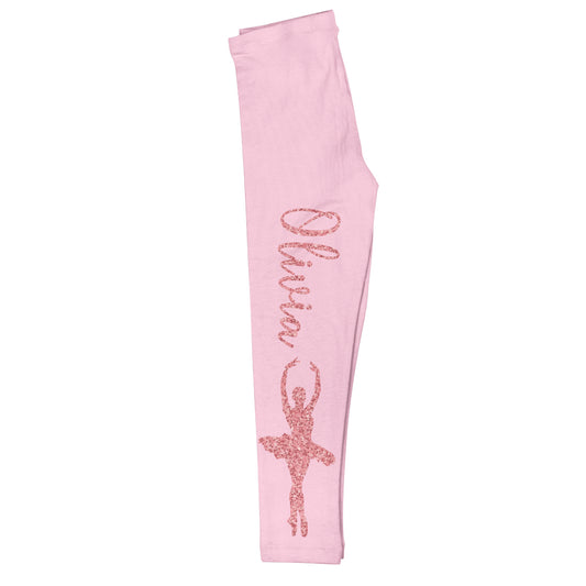 Glitter Ballerina and Personalized Name Pink Leggings - Wimziy&Co.