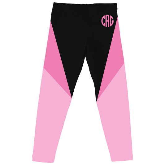 Geometric Personalized Monogram Black and Pink Leggings