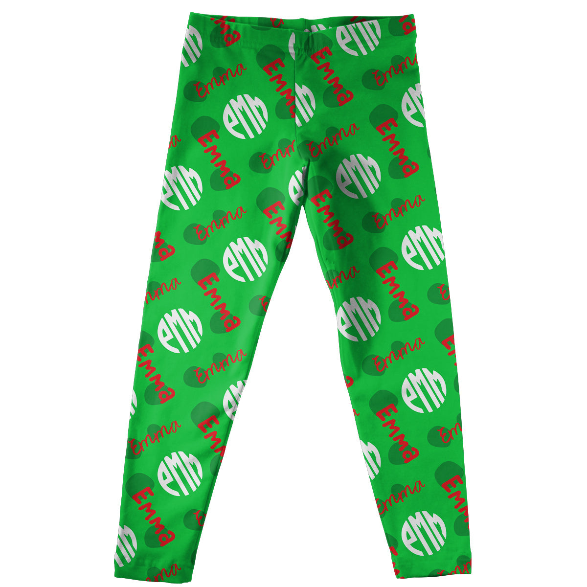 Green polka dot with all over  block monogram and name print