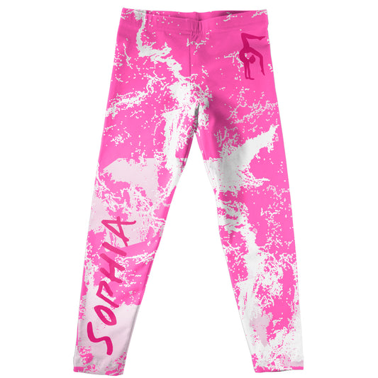 Gimnast Silhouette Name White And Hot Pink Washed Leggings