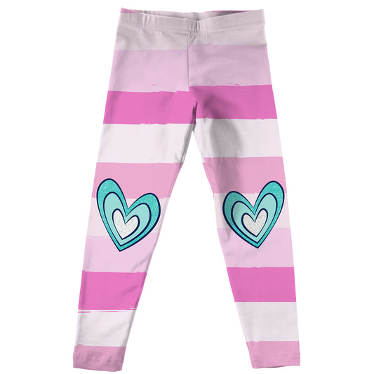 Hearts Pink Stripes Leggings