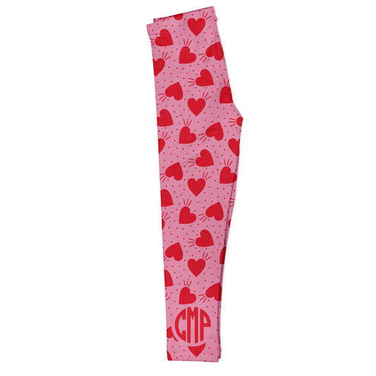 Hearts Print Personalized Monogram Red and Pink Leggings
