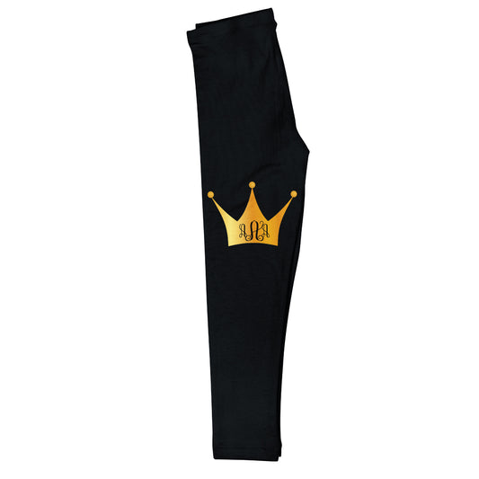Crown and Personalized Monogram Black Leggings