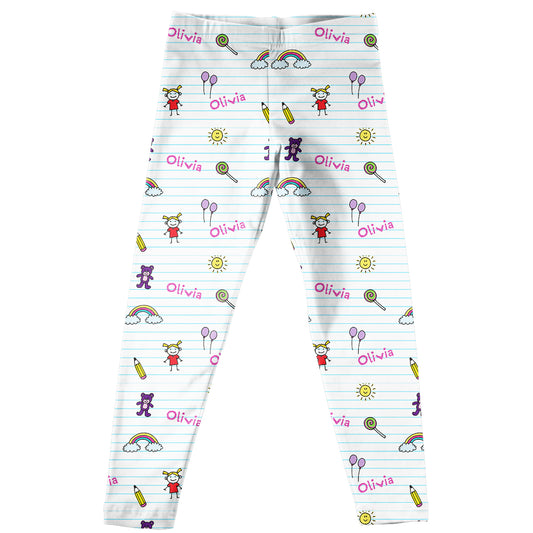 Name and Notebook Print White Leggings