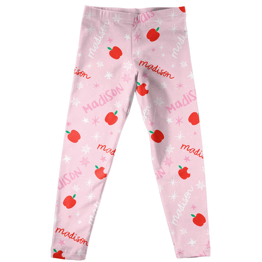 Stars Apple and Name Print Pink Leggings - Wimziy&Co.