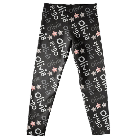 Black leggings with all over  stars and name print