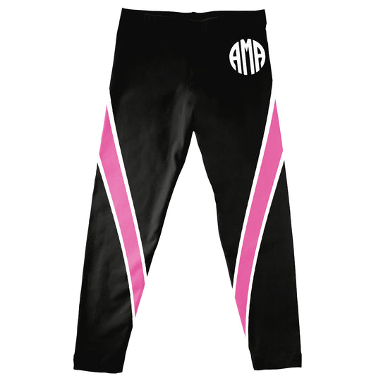 Stripes Personalized Monogram Black and Pink Leggings