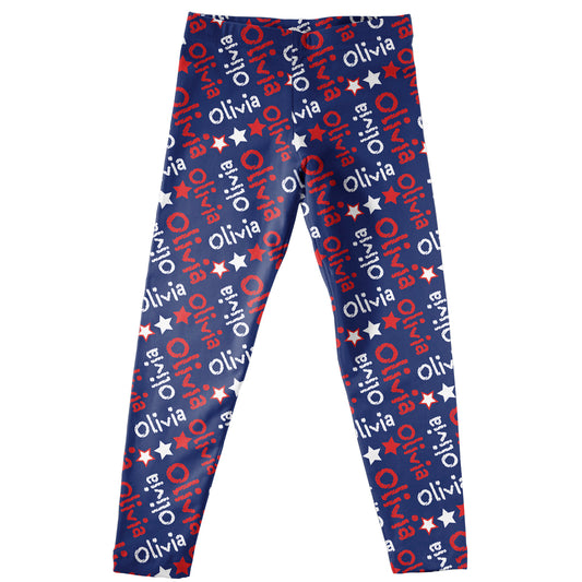 Stars and Personalized Name Print Blue Leggings