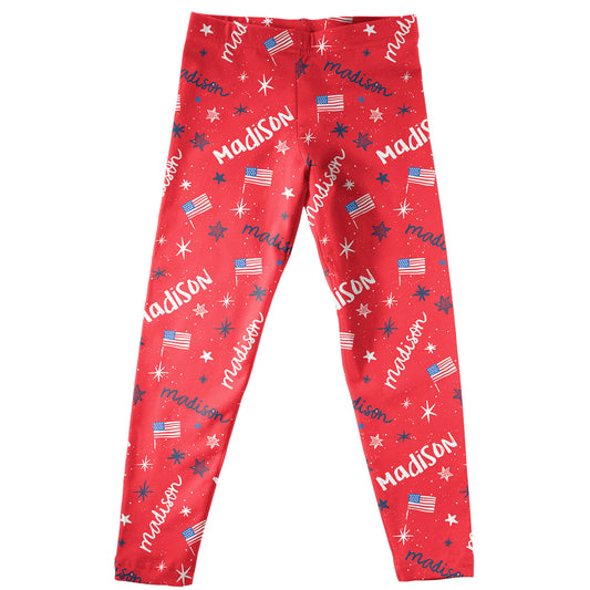 Stars and Personalized Name Print Red Leggings - Wimziy&Co.