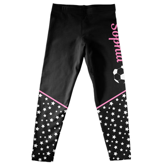 Soccer Stars Personalized Name Black and Pink Leggings - Wimziy&Co.