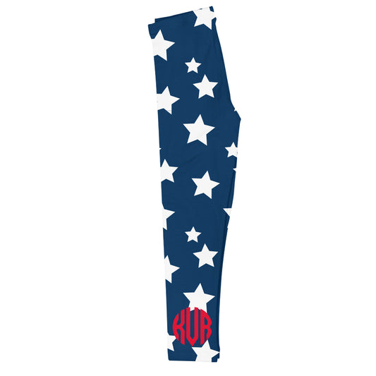 Stars Print Personalized Monogram Navy Leggings