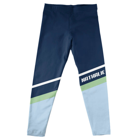 Stripe Personalized Name Navy and Light Blue Leggings