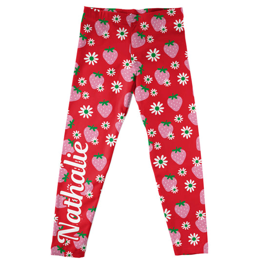 Strawberry Personalized Name Red Leggings