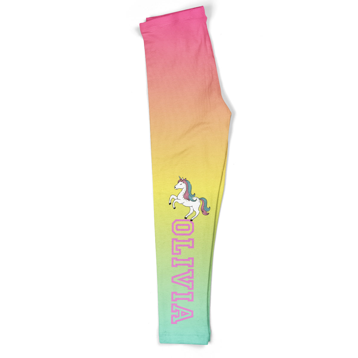 Unicorn Personalized Name Pink ,Yellow and Green Degrade Leggings - Wimziy&Co.