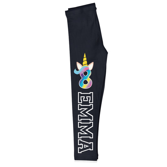 Unicorn Personalized Your Age and Name Black Leggings