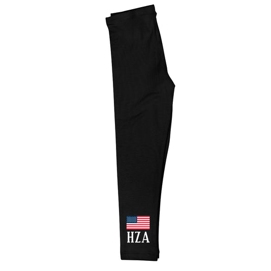 USA Flag Personalized Monogram Black Leggings