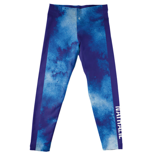Watercolor Personalized Name Blue and White Leggings