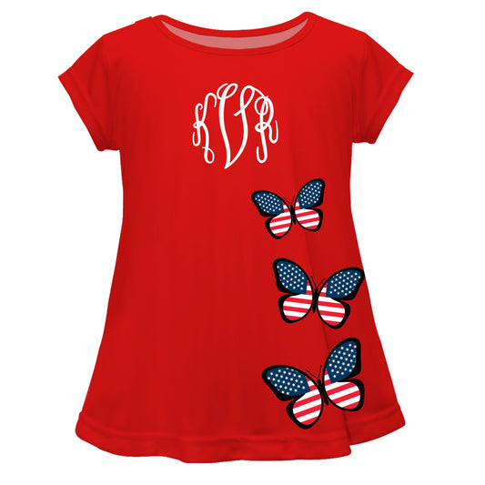 American Butterflies Personalized Monogram Red Short Sleeve Laurie Top