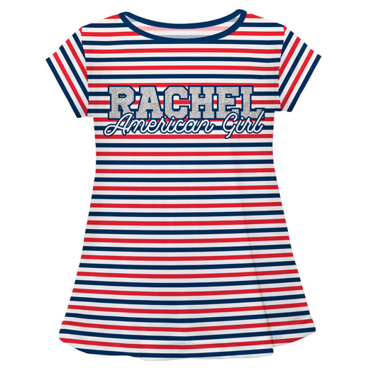 American Gril Personalized Name White Red and Blue Stripes Short Sleeve Laurie Top