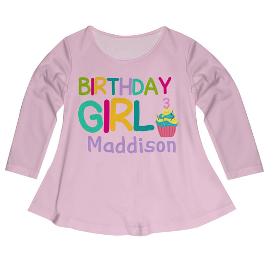 Birthday Girl Name and Number Light Pink Long Sleeve Laurie Top