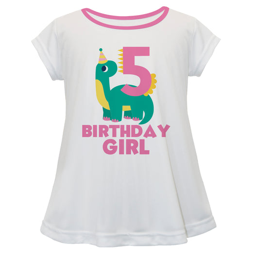 Dino Biirthday Girl Personalized Your Age White Short Sleeve Laurie Top