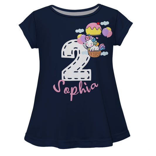 Birthday Personalized Name and Age Navy Short Sleeve Laurie Top