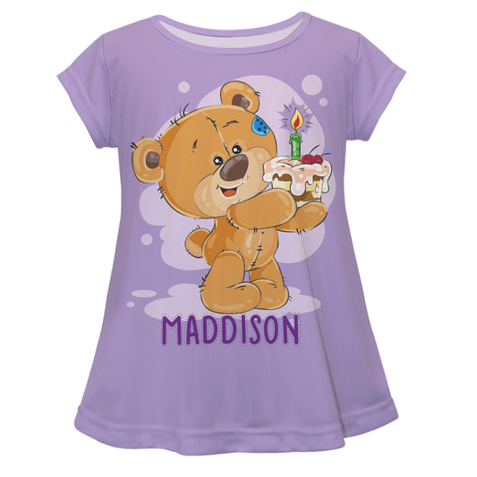 Bear Birthday Personalized Name Lilac Short Sleeve Laurie Top