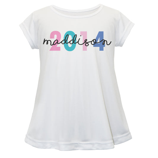 Birthday Personalized Name and Year White Short Sleeve Laurie Top