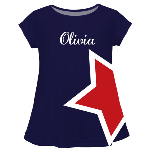 Stars Personalized Name Navy Short Sleeve Laurie Top
