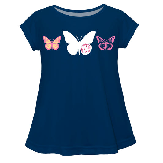 Butterflies Personalized Monogram Navy Short Slevve Laurie Top