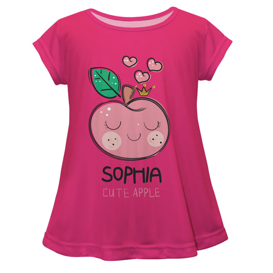 Cute Apple Personalized Name Hot Pink Short Sleeve Laurie Top