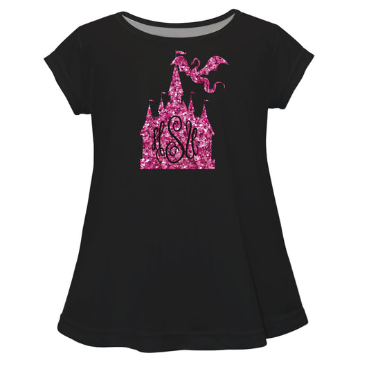 Castle and Personalized Monogram Black Short Sleeve Laurie Top