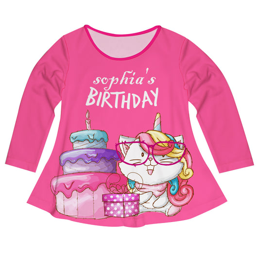 Caticorn Personalized Name Pink Long Sleeve Laurie Top