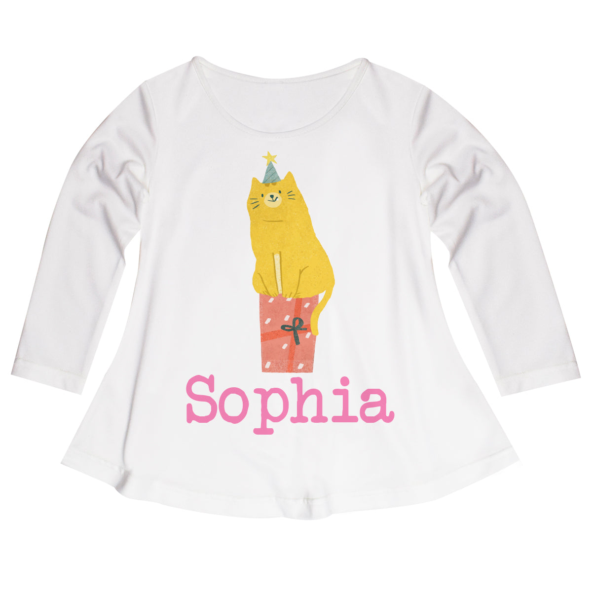 Cat Personalized Name White Long Sleeve Laurie Top