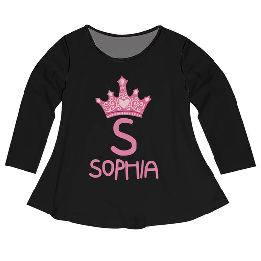 Crown Initial And Name Black Long Sleeve Laurie Top