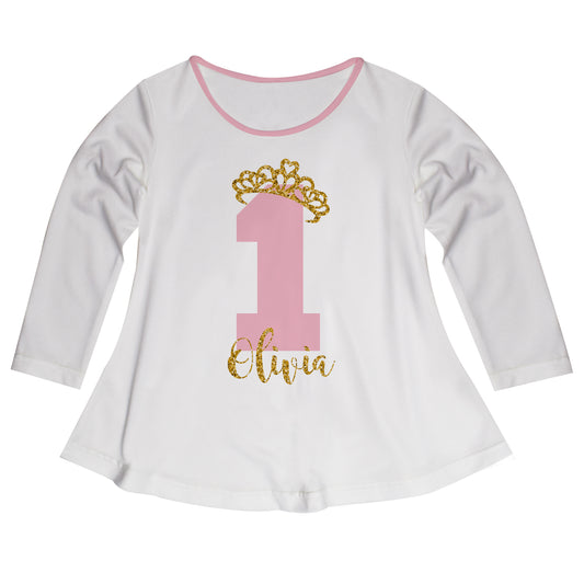 Glitter Crown Name and Number White Long Sleeve Laurie Top