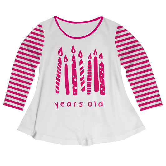 Personalized Candle Years Old White and Pink Long Sleeve Laurie Top