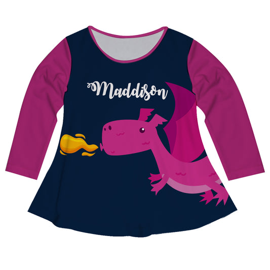 Dragon Name Navy and Pink Long Sleeve Laurie Top