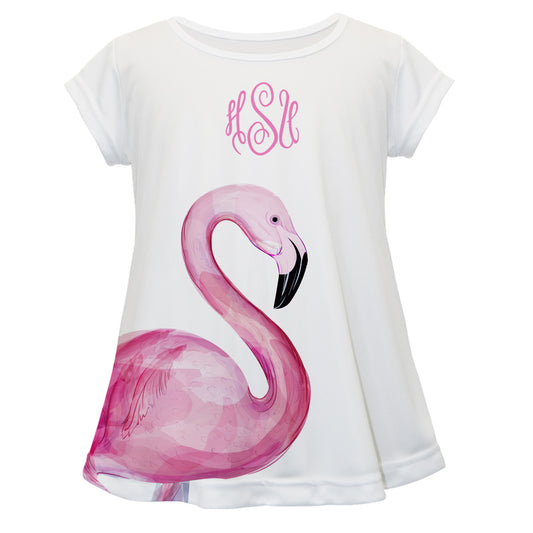 Flamingo Personalized Monogram White Short Sleeve Laurie Top
