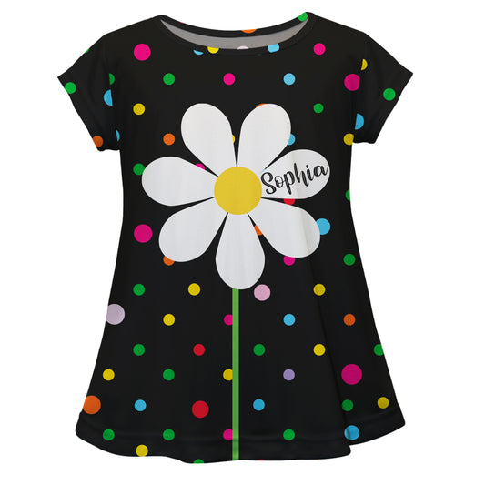 Flower Personalized Name Black Short Sleeve Laurie Top