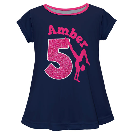 Gymnast Personalized Name and Age Navy Short Sleeve Laurie Top
