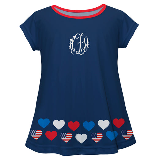 Hearts Personalized Monogram Navy Short Sleeve Laurie Top
