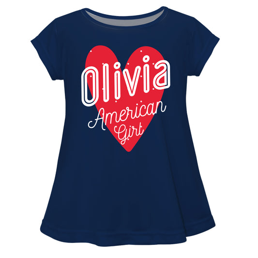 American Girl Personalized Name Navy Short Sleeve Laurie Top