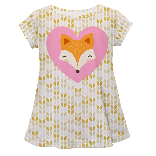 Fox Face And Heart White Short Sleeve Laurie Top