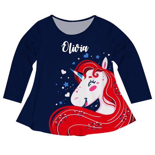 Happy Unicorn Name Navy Long Sleeve Laurie Top - Wimziy&Co.