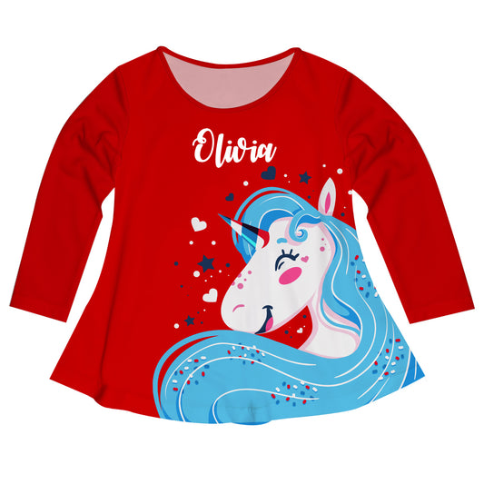 Happy Unicorn Name Red Long Sleeve Laurie Top